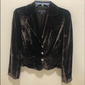 Dark Brown Velvet Blazer with Crystal Buttons